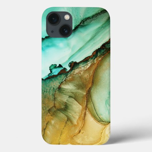 水色ティール(緑がかった色)金ゴールドグリッターiPhone / iPadケース Case-Mate iPhoneケース (裏面)