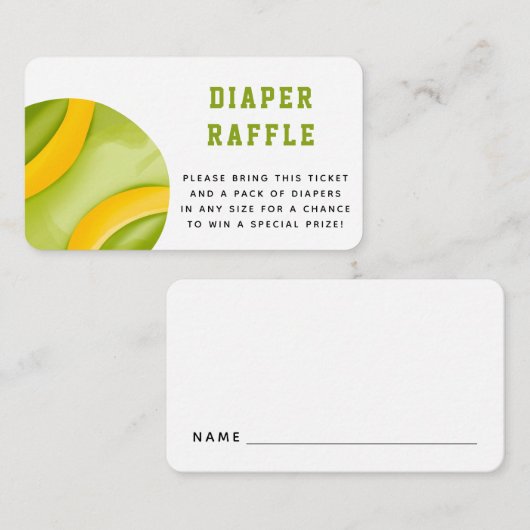 水色テニスボールおむつラッフルベビーシャワー エンクロージャーカード (正面/裏面)