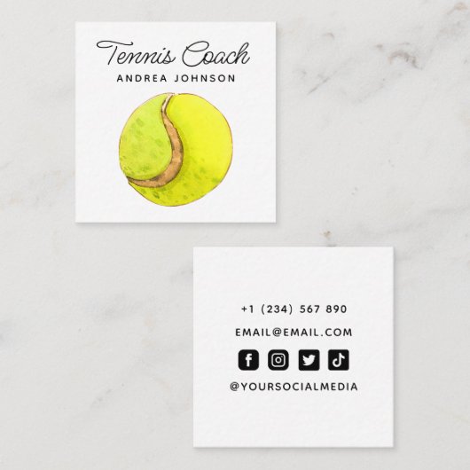水色テニスボールでソーシャルメディアを可愛く スクエア名刺 (正面/裏面)