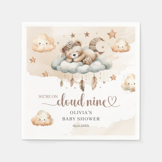 水色テラコッタボホ羽毛雲九 スタンダードカクテルナプキン (正面)