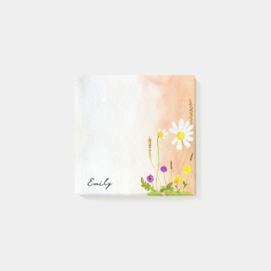 水色デイジーパーソナライズされた名 ポストイット (正面)