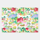 水色トラクターかわいい豚ファーム ラッピングペーパーシート (正面)