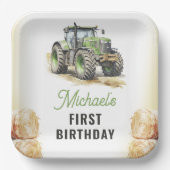 水色トラクターバースデーパーティー ペーパープレート (正面)