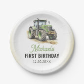 水色トラクターバースデーパーティー ペーパープレート (正面)