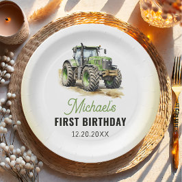 水色トラクターバースデーパーティー ペーパープレート