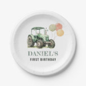 水色トラクターバースデーパーティー ペーパープレート (正面)