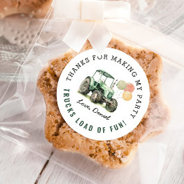 水色トラクターバースデーパーティー ラウンドシール