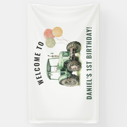 水色トラクターバースデーパーティー 横断幕 (縦)