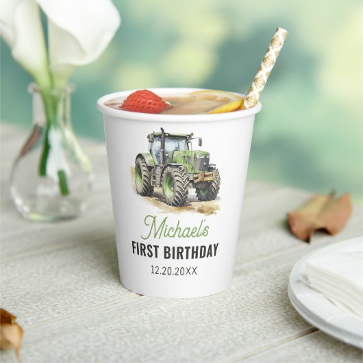 水色トラクターバースデーパーティー 紙コップ (インサイチュ)