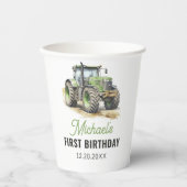 水色トラクターバースデーパーティー 紙コップ (正面)