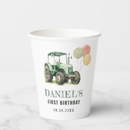 水色トラクターバースデーパーティー 紙コップ