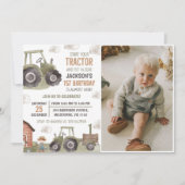 水色トラクターファーム1stバースデーフォト 招待状 (正面)