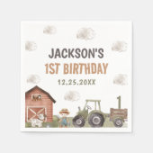 水色トラクターファーム1st誕生日 スタンダードカクテルナプキン (正面)