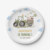 水色トラクターファーム1st誕生日 ペーパープレート (正面)