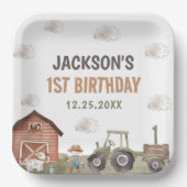 水色トラクターファーム1st誕生日 ペーパープレート (正面)