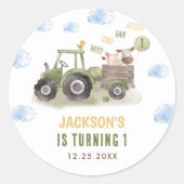 水色トラクターファーム1st誕生日 ラウンドシール (正面)