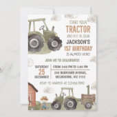 水色トラクターファーム1st誕生日 招待状 (正面)