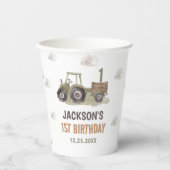 水色トラクターファーム1st誕生日 紙コップ (正面)