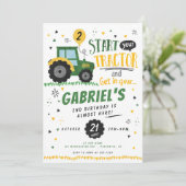 水色トラクター誕生日パーティー招待状 招待状 (スタンド正面)