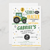 水色トラクター誕生日パーティー招待状 招待状 (正面/裏面)