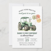 水色トラクター1st誕生日パーティー 招待状 (正面)