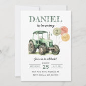 水色トラクター2nd誕生日パーティー 招待状 (正面)