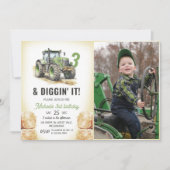 水色トラクター3rd誕生日パーティー写真 招待状 (正面)