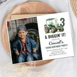 水色トラクター3rd誕生日パーティー写真 招待状