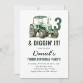 水色トラクター3rd誕生日パーティー 招待状 (正面)