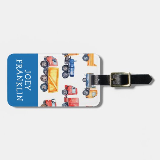 水色トラックキッズバックパックパーソナライズされたラベル ラゲッジタグ (正面横)