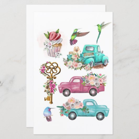 水色トラック鍵鳥の切り取りとコラージュ (正面/裏面)