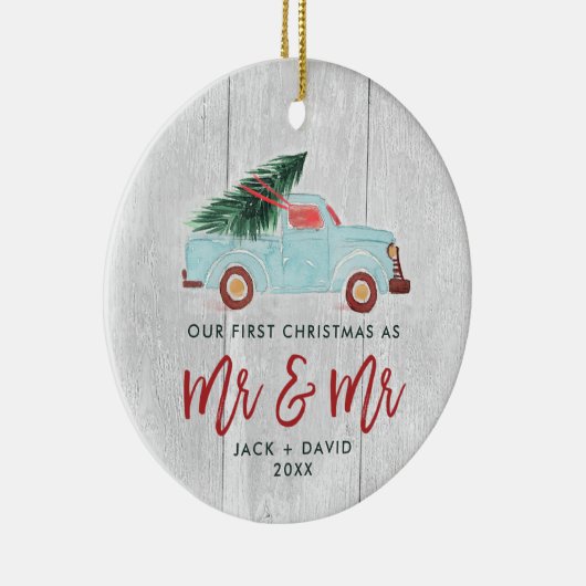 水色トラパーソナライズされたック氏&ミスター結婚ズ セラミックオーナメント (右)