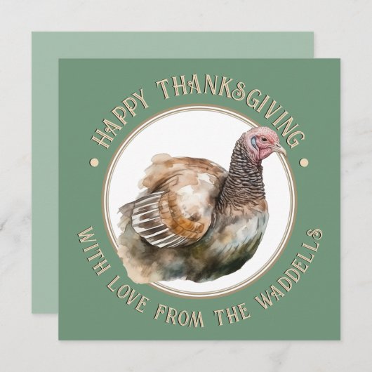 水色トルコ感謝祭カードまたは招待状 招待状 (正面/裏面)