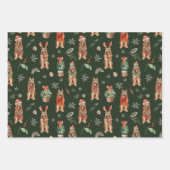 水色ドイツの羊飼いクリスマスドッグ ラッピングペーパーシート (正面3)