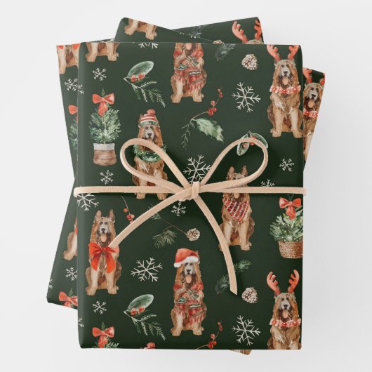 水色ドイツの羊飼いクリスマスドッグ ラッピングペーパーシート (インサイチュ)