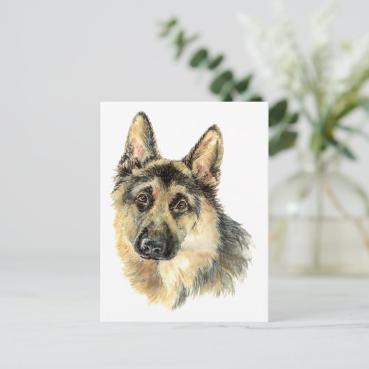 水色ドイツの羊飼いペット犬の動物 ポストカード (スタンド正面)