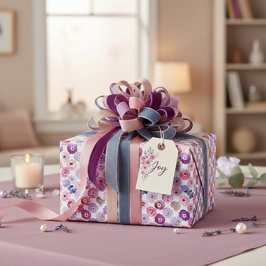 水色ドット花のパターン ラッピングペーパー