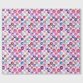 水色ドット花のパターン ラッピングペーパー (フラット)