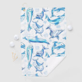 水色ドルフィンフィッシュシームレスパターン、イルカ ゴルフタオル (インサイチュ)