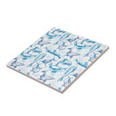 水色ドルフィンフィッシュシームレスパターン、イルカ タイル (側面)