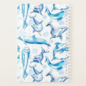 水色ドルフィンフィッシュシームレスパターン、イルカ プランナー手帳 (裏面)
