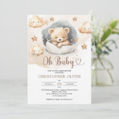 水色ニュートラルかわいい眠りテディベア 招待状 (スタンド正面)