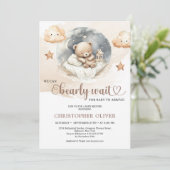 水色ニュートラルブラウン色相アイボリーテディベア 招待状 (スタンド正面)