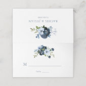 水色ネイビーとライトブルーフローラ結婚ズ プレイスカード (外部開封)