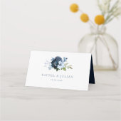 水色ネイビーとライトブルーフローラ結婚ズ プレイスカード (裏面)