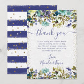 水色ネイビーと青結婚の花 サンキューカード (正面/裏面)