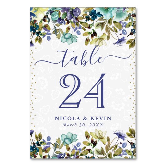 水色ネイビーと青結婚の花 テーブルナンバー (正面)