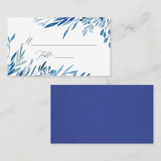 水色ネイビーインジゴ葉結婚ズ プレイスカード (正面/裏面)