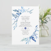水色ネイビーインジゴ葉結婚ズ 招待状 (スタンド正面)