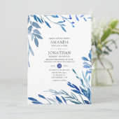 水色ネイビーインジゴ葉結婚ズ 招待状 (スタンド正面)